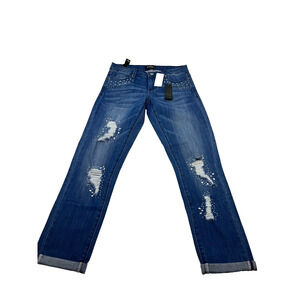 bebe boyfriend distressed jeans with rhinestones brand new size 26 (0205)